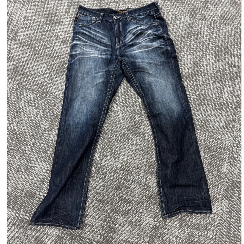 Salvage Supply Co Mayhem Bootleg Jeans Mens 34L Dark Wash Whiskered Denim SLVG